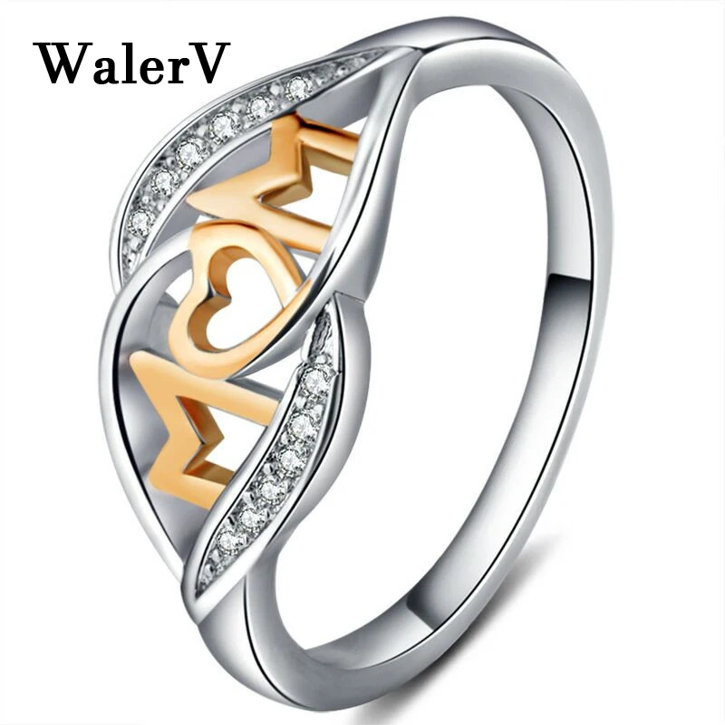 Женские кольца WalerV серебряное кольцо с розовыми золотыми буквами M/M подарок маме