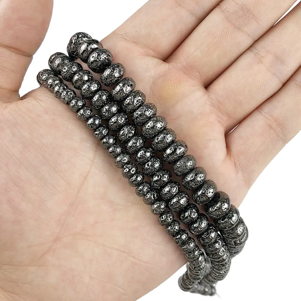Black Gun Plated JHNBY, серебро, розовое золото, бронза, черный вулканической лавы 6/8/10 мм Натуральный камень плоские круглые гематитовые бусины для изготовления ювелирных изделий Изготовление браслетов своими руками - Цвет: Black Gun Plated