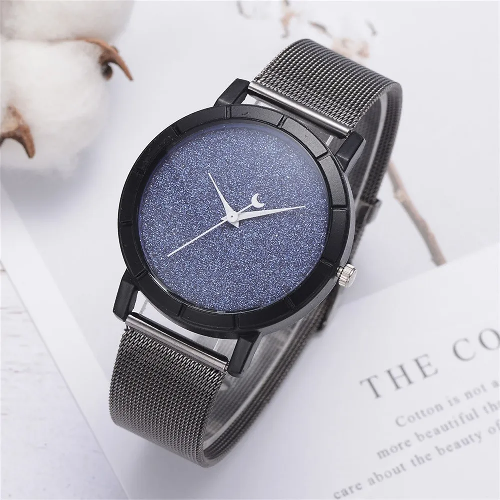 Fashion Casual Women's Watch Shining Stainless Steel Strap Moon Pointer Ladies Clock Analog Wrist Watches relogio feminino | Наручные