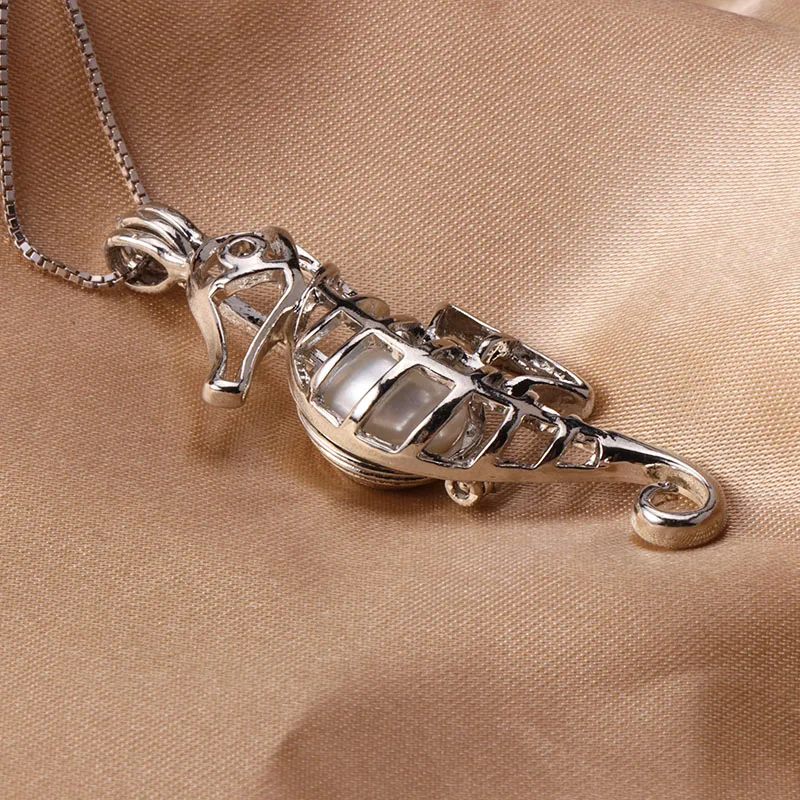 Pearl Cage Pendant Necklace Natural Fashion Jewelry 925 Sterling Silver For Women Punk Seahorse Pendants | Украшения и аксессуары