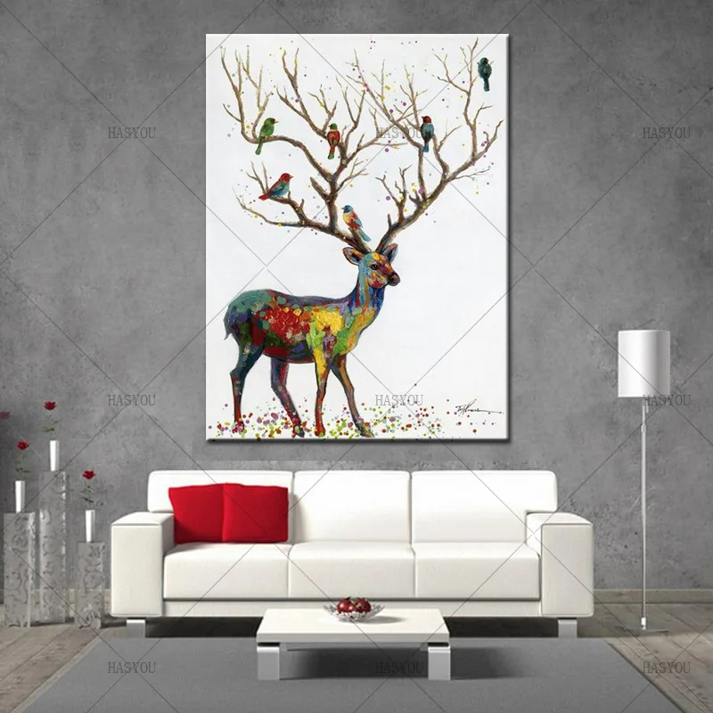 Best Newest Handmade oil painting Colorful Abstract Paintings Animals Oil Painting Deer For Christmas Home Decor | Дом и сад