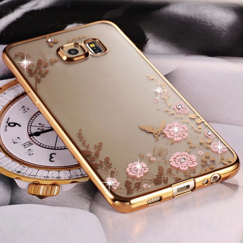 Ультра Тонкий Цветок Покрытие Блеск Bling Diamond Чехол Для Samsung Galaxy S7 Edge G9350 Телефон
