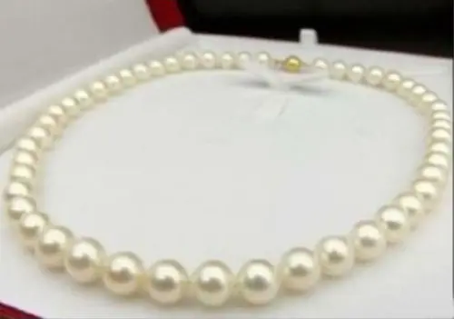 REAL BEAUTIFUL AAA+ 9-10 MM NATURAL AKOYA WHITE PEARL NECKLACE 18