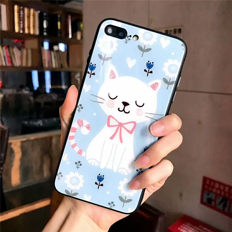 Мультфильм милый кролик Кошка телефона Чехлы для iPhone 6 6s 7 8 плюс цветок любви