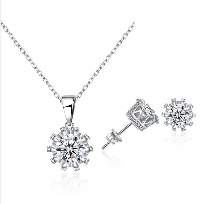 

Romantic Clear Crystal Women Earrings Jewelry Sets Girl Fashion Silver Plated Pendants Necklace For Lady Christmas Birthday