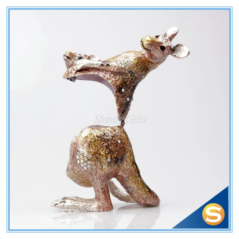 

Australia Kangaroo Trinket Box Mother and Baby Enameled Painted Rhinestones Magnetic Hinged Jewelry Box