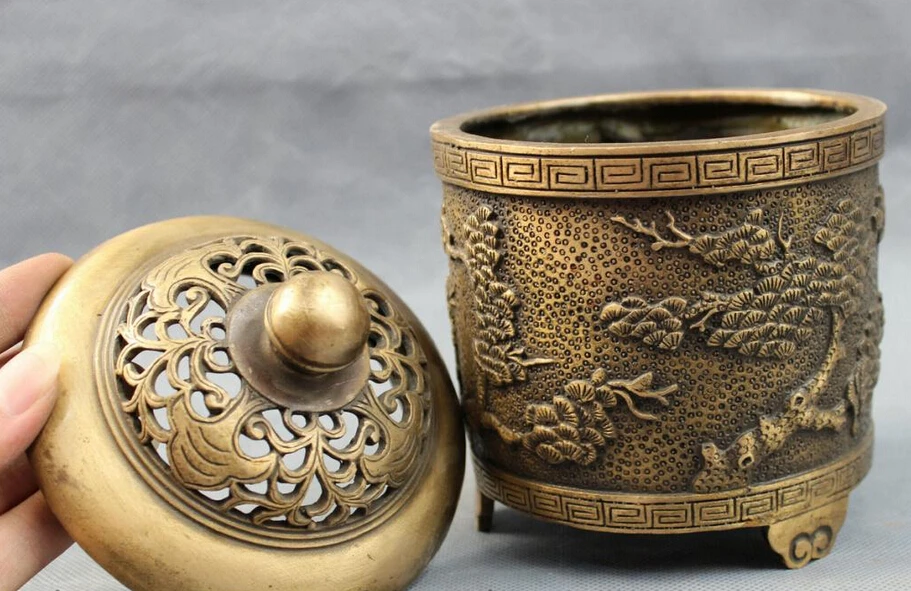 song voge gem S4325 7&quot Tibet Bronze FengShui Wealth Pine Tree Statue Buddhism Incense Burner Censer | Дом и сад
