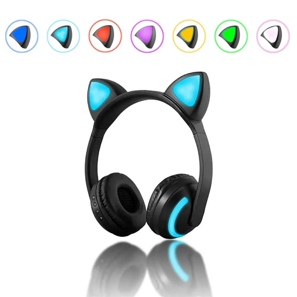 Беспроводные Bluetooth наушники с кошачьими ушками светящаяся гарнитура заячьими