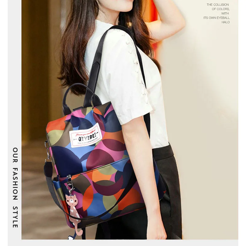 Multifunctional Anti-theft Women's Backpack Printed Nylon Fashion leisure back pack for girls teenage Female Rucksack | Багаж и сумки