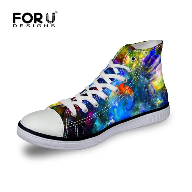 FORUDESIGNS/Классические мужские вулканизированные туфли с высоким берцем; модные мужские парусиновые туфли на плоской подошве с 3D рисунком Галактики, космоса и звезды; обувь для отдыха - Цвет: C4316AK