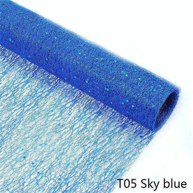 T05 Sky blue 50 см* 5 ярдов Катушка ремесло Золотая проволока ткань тюль в рулонах для свадьбы Вечерние Декоративный букет обертывание органза чистая марля элемент подарок декор 8 - Цвет: T05 Sky blue