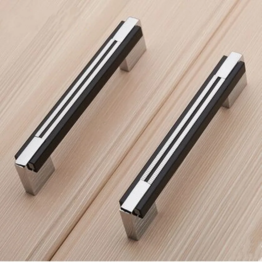 

64mm 96mm 128mm 160mm 192mm modern simple fashion silver black wardrobe kitchen cabinet door handles chrome drawer tv table pull