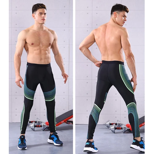 Men blue green Радужные Компрессионные спортивные штаны для бега для мужчин и женщин, растягивающиеся штаны для бега, быстросохнущая спортивная одежда, Рашгард, ММА, обтягивающие штаны для тренажерного зала - Цвет: Men blue green