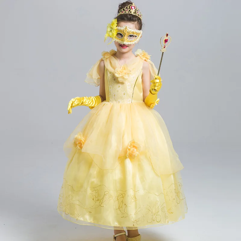 Платье принцессы Белль для маленьких девочек высококачественная одежда Золушки