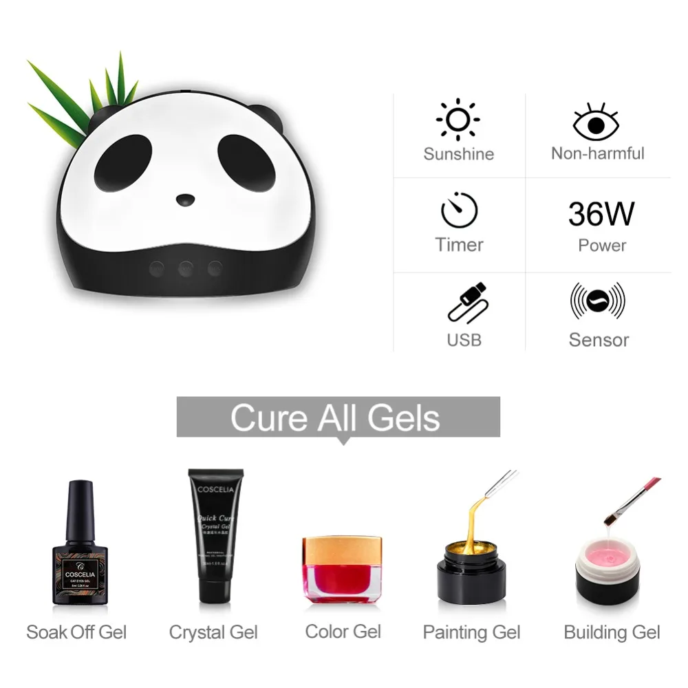 36 Вт COSCELIA Cute Panda УФ светодио дный Светодиодная лампа для маникюра два источника света Sense лампа сушка лак для ногтей маникюр 12 светодио дный LED s Сушилка для ногтей