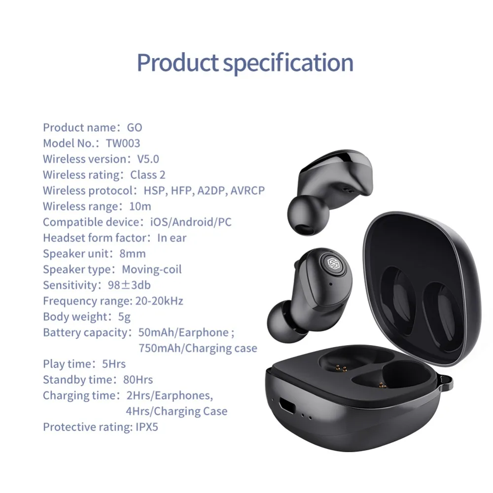 Nillkin Bluetooth 5,0 наушники GO TWS Беспроводные наушники Handsfree водонепроницаемые спортивные наушники игровая гарнитура