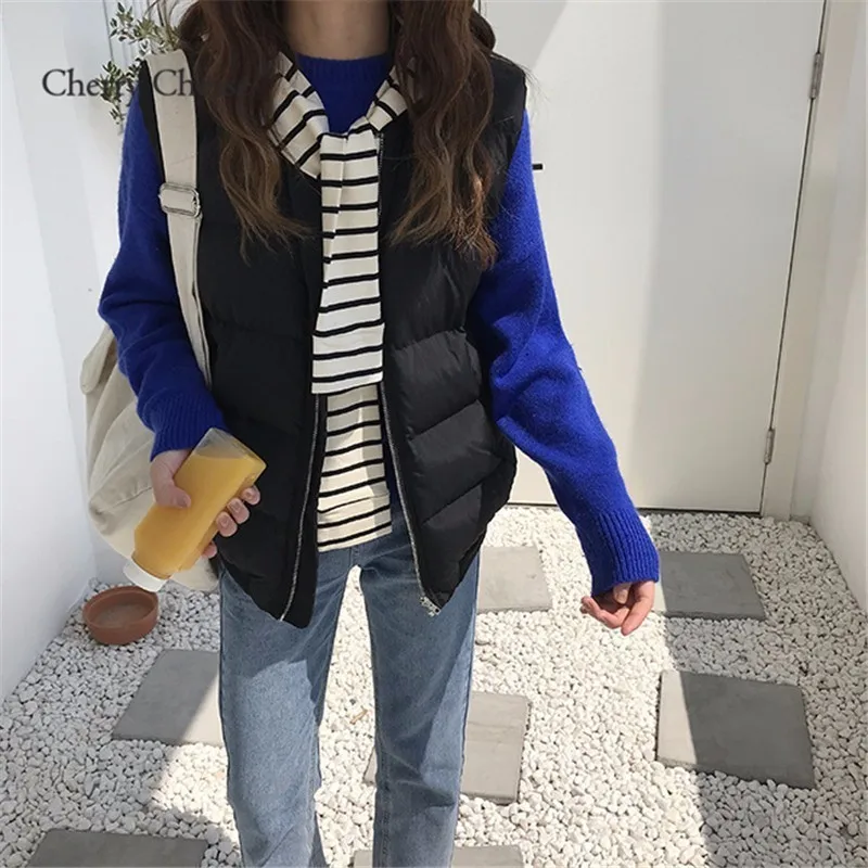 Cherry Chesse Harajuku женский стеганый жилет с карманами на молнии отложным воротником