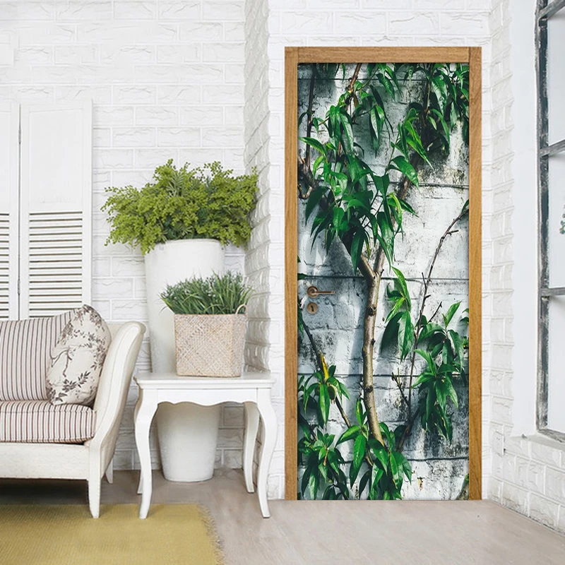 3D креативная наклейка на дверь с листьями дерева настенные бумажные наклейки