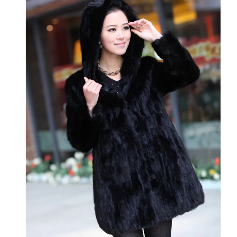 2022 New Arrival Women's Mink Fur Coat With Hoodie Long Style Full Sleeve Windbreak Real Fur Winter Coat Female