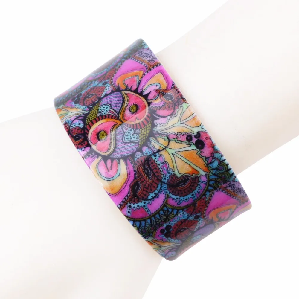 Женский широкий браслет Bonsny этнический акриловый в стиле ретро с цветочным