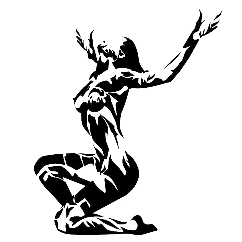 

14,3 см * 17,2 см Женская Девушка огонь обнаженные модные наклейки фотовинил черный/серебряный