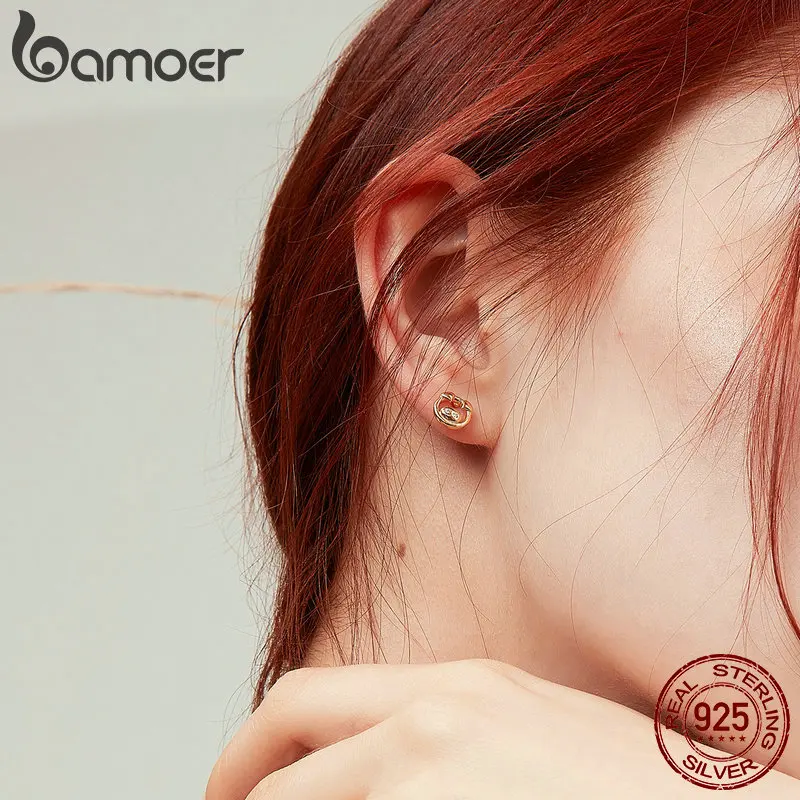 BAMOER Pig серьги-гвоздики с животными для девочек, 925 пробы серебряные серьги-гвоздики Zoidac, подарок для девочек, гипоаллергенные серебряные ювелирные изделия BSE095