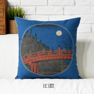 Японская Подушка Ukiyo-e Fujiyama, винтажная льняная подушка, подушки Подушка домашний декор для дивана подушки - Цвет: E
