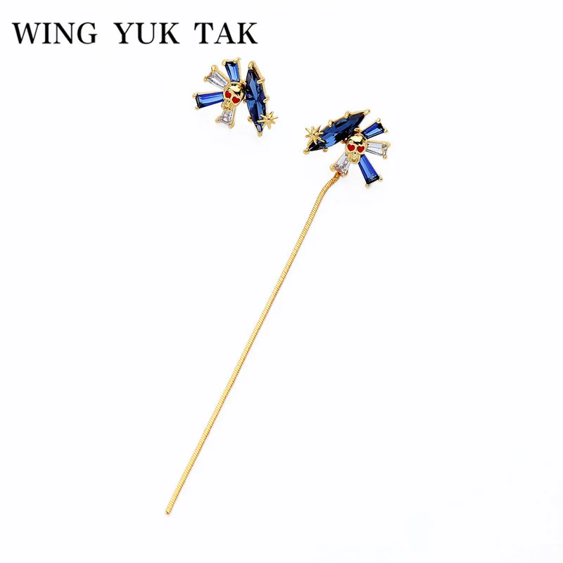 Женские длинные висячие серьги wing yuk tak Punk асимметричные синие скелеты с фианитом