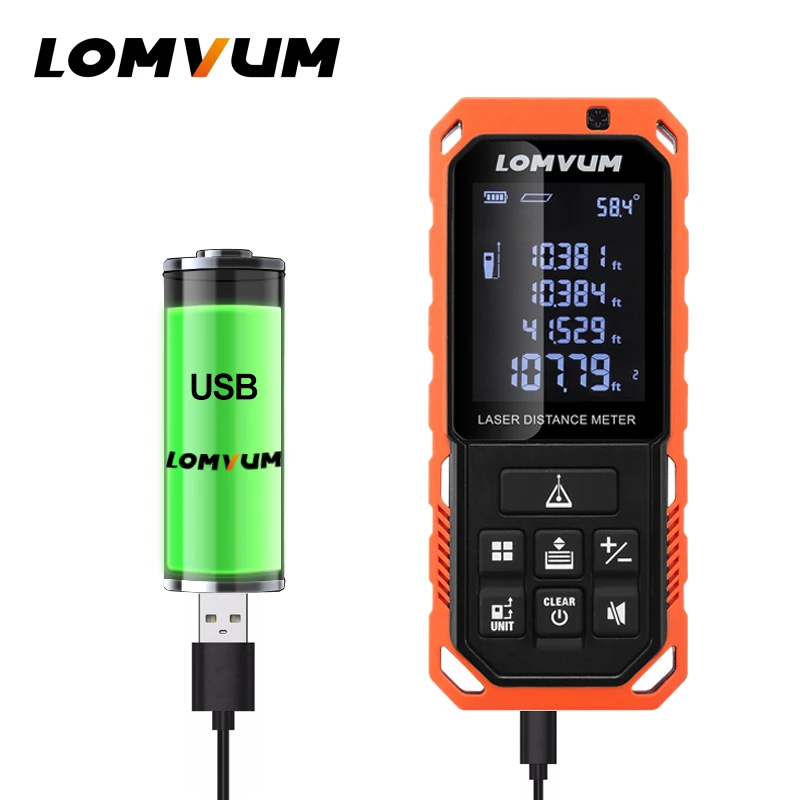 LOMVUM Новое поступление 100 м LD дальномеры цифровой перезаряжаемый аккумулятор автоматический лазерный измеритель расстояния измерительные приборы