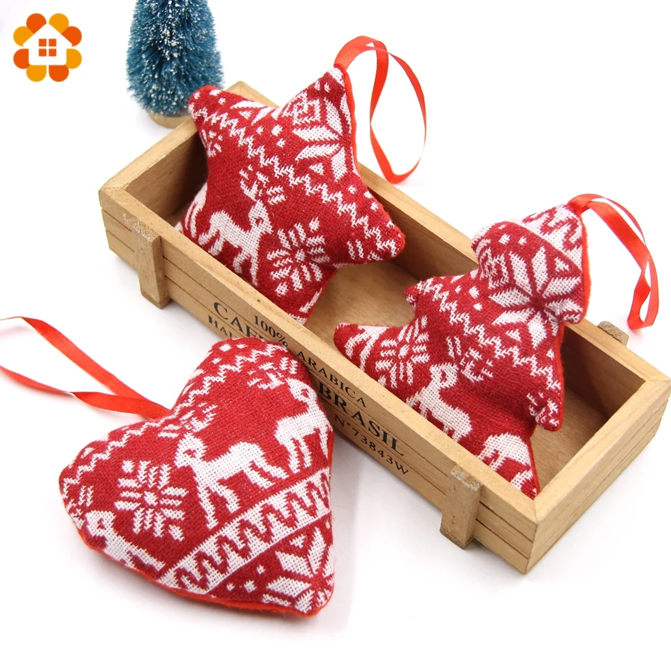 1PC DIY Red Heart&Star&Tree Ornaments Christmas Pendant Ornaments For Xmas Tree Decorations Kids Gift Christmas Party Supplies