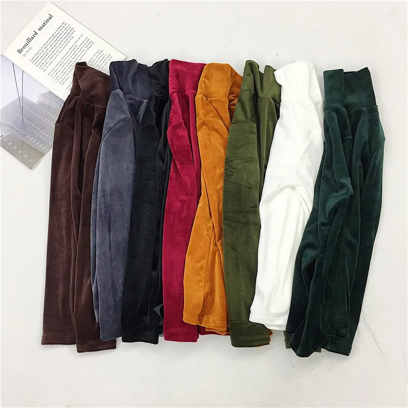 Женский топ с высоким воротом однотонный вельветовый Топ длинным рукавом на