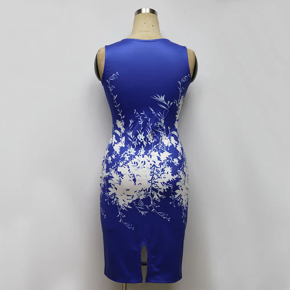 Летнее женское облегающее офисное платье в винтажном стиле с цветочным принтом