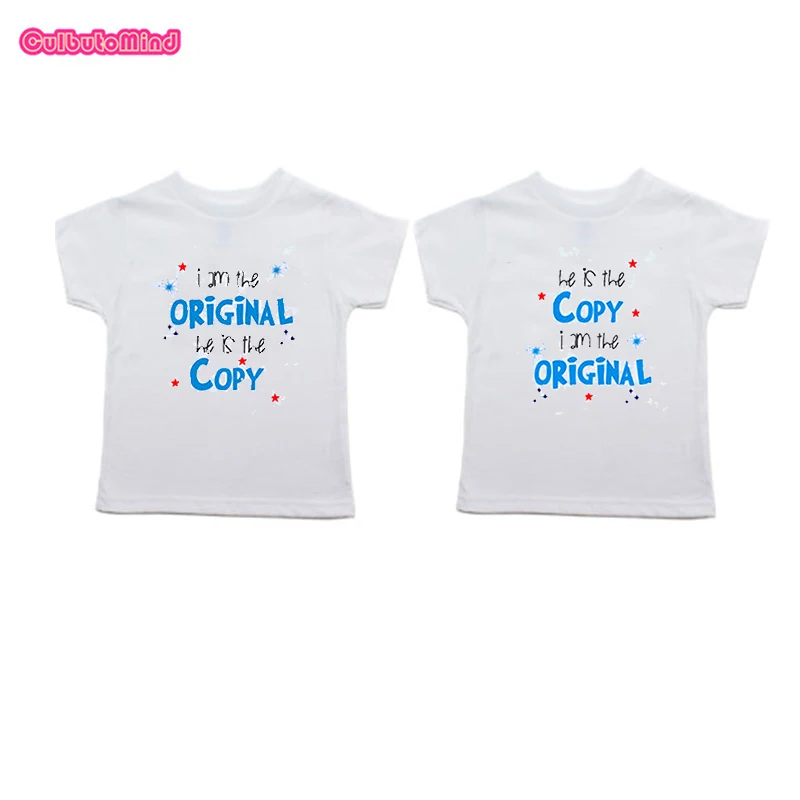 Twin T-shirtsiam она копия двойной комплект с футболкой для маленьких Tee2T3T 4TT-Shirt для девочек и мальчиков, унисекс, комплект-двойка на день рождения брата и сестры