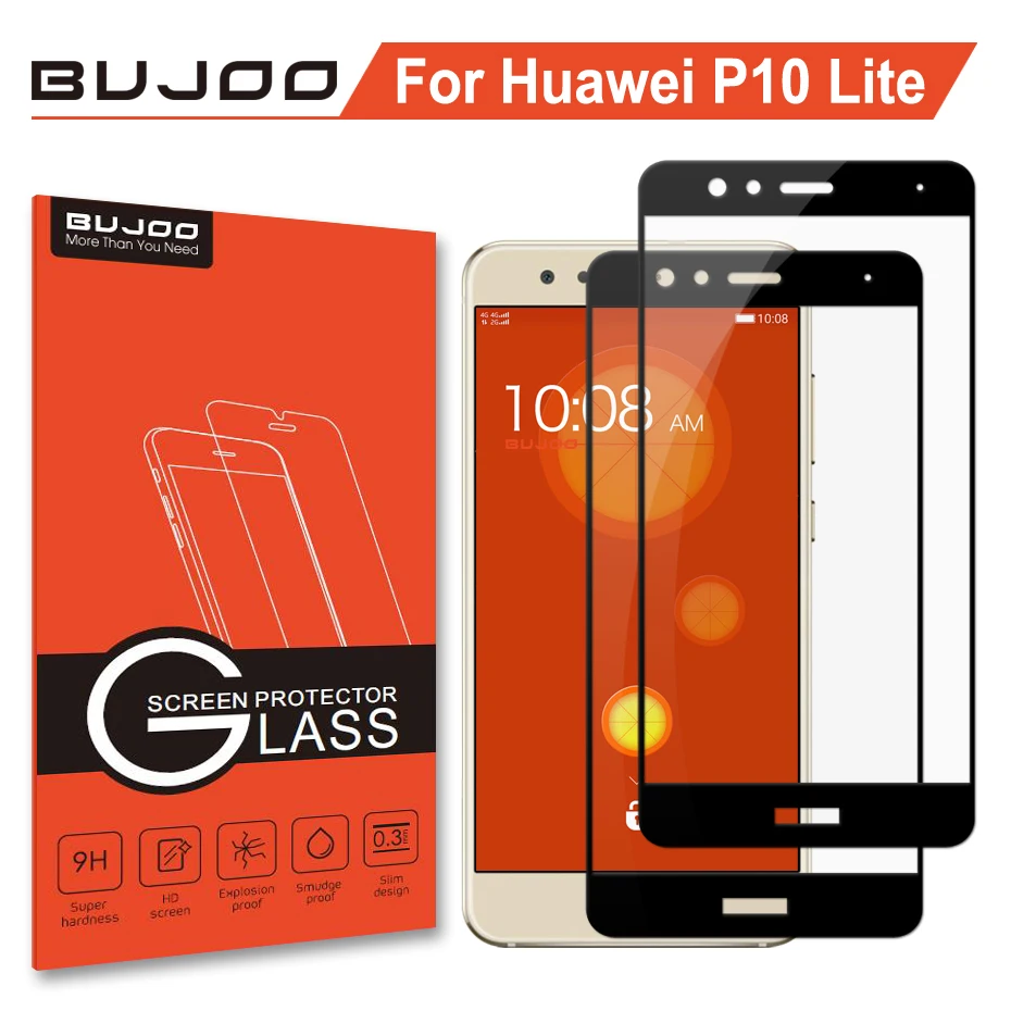 

2 Pack 100% Original BUJOO Real 2.5D 0.3mm 9H Full Cover Screen Protector Tempered Glass For Huawei P10 Lite Nova P 10 Lite Film