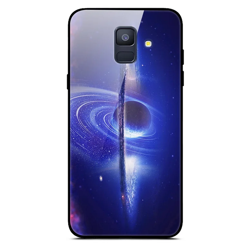 Чехол для samsung A6 A 6 из закаленного стекла с изображением планеты и космоса, стеклянный чехол для задней панели для samsung Galaxy A6 A600F с мягким краем