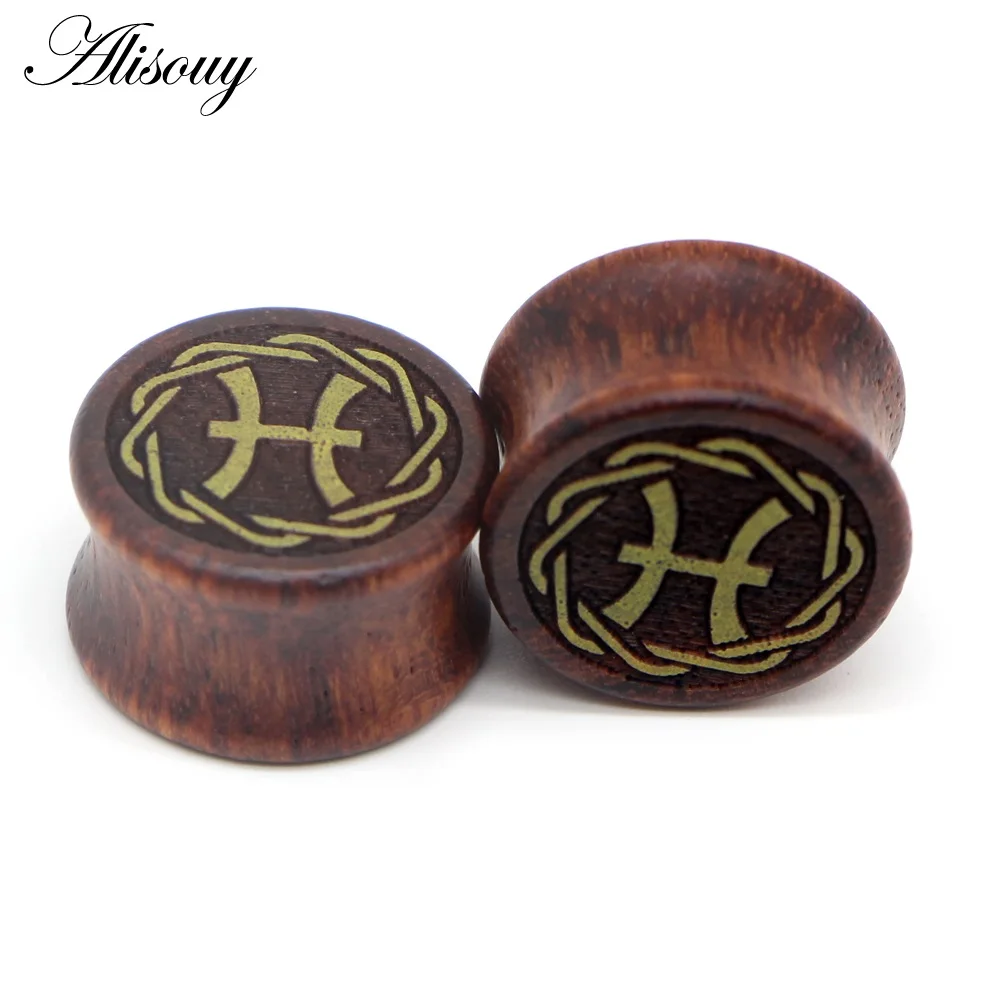 Pisces Alisouy 8-20 мм, 12 созвездий, Ушная пробка, тоннель, деревянные тоннели, пирсинг, ушные носилки, ушные манометры, дилатационы, ореха, пирсинг - Окраска металла: Pisces
