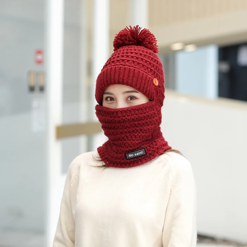 Зимние шапки, женская вязаная шапка, теплая меховая шапка с помпоном, Skullies Beanies для женщин, высокое качество, шапки маски для девушек