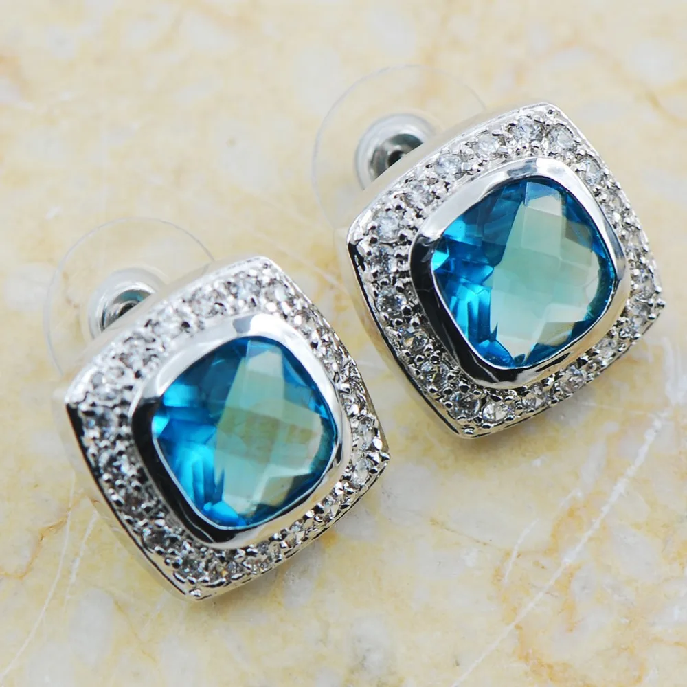 Серьги из серебра 925 пробы с искусственным аквамарином TE605|earrings camera|earring 925earring holder