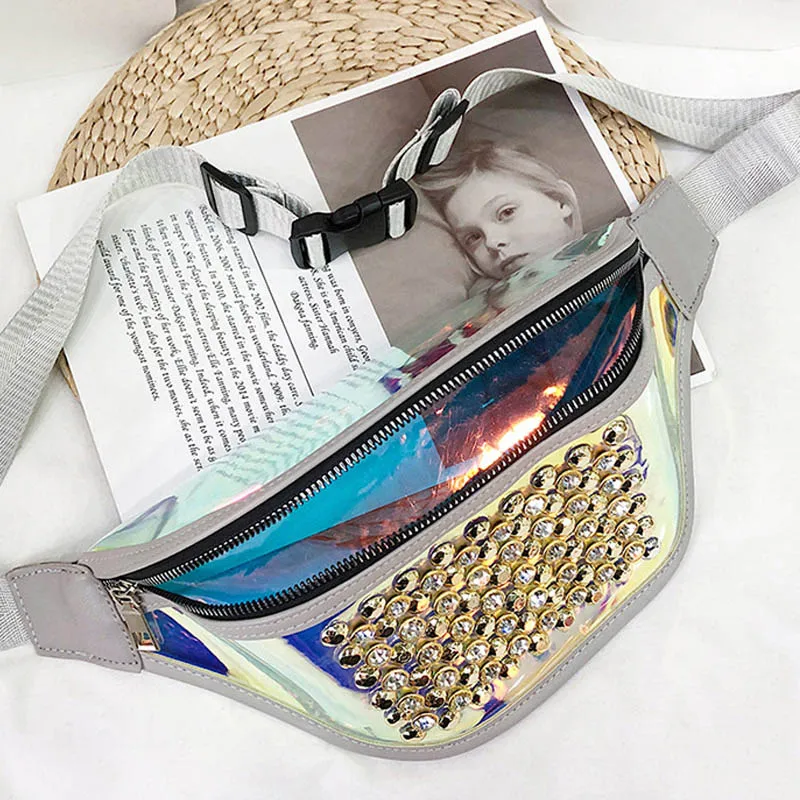 Gray Waist Bag Поясная Сумка для женщин Новое поступление PU прозрачные Светоотражающие бриллианты дамские дорожные нагрудные сумки водонепроницаемые женские поясные сумки - Цвет: Gray Waist Bag