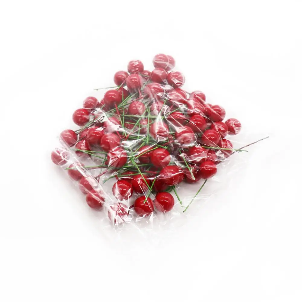 100Pcs 10mm/12mm Artificial Cherry Berry Christmas Tree Decor on Wire Bundle Garland Wreath Fake Fruit Wedding Party | Дом и сад