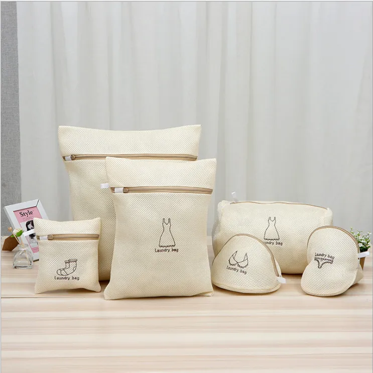 6Pcs 6Pcs Zipped Mesh Laundry Bags for Washing Machine/Bra Underwear underpants Zip Laundry Bag Machine Wash Bag - Цвет: 6Pcs
