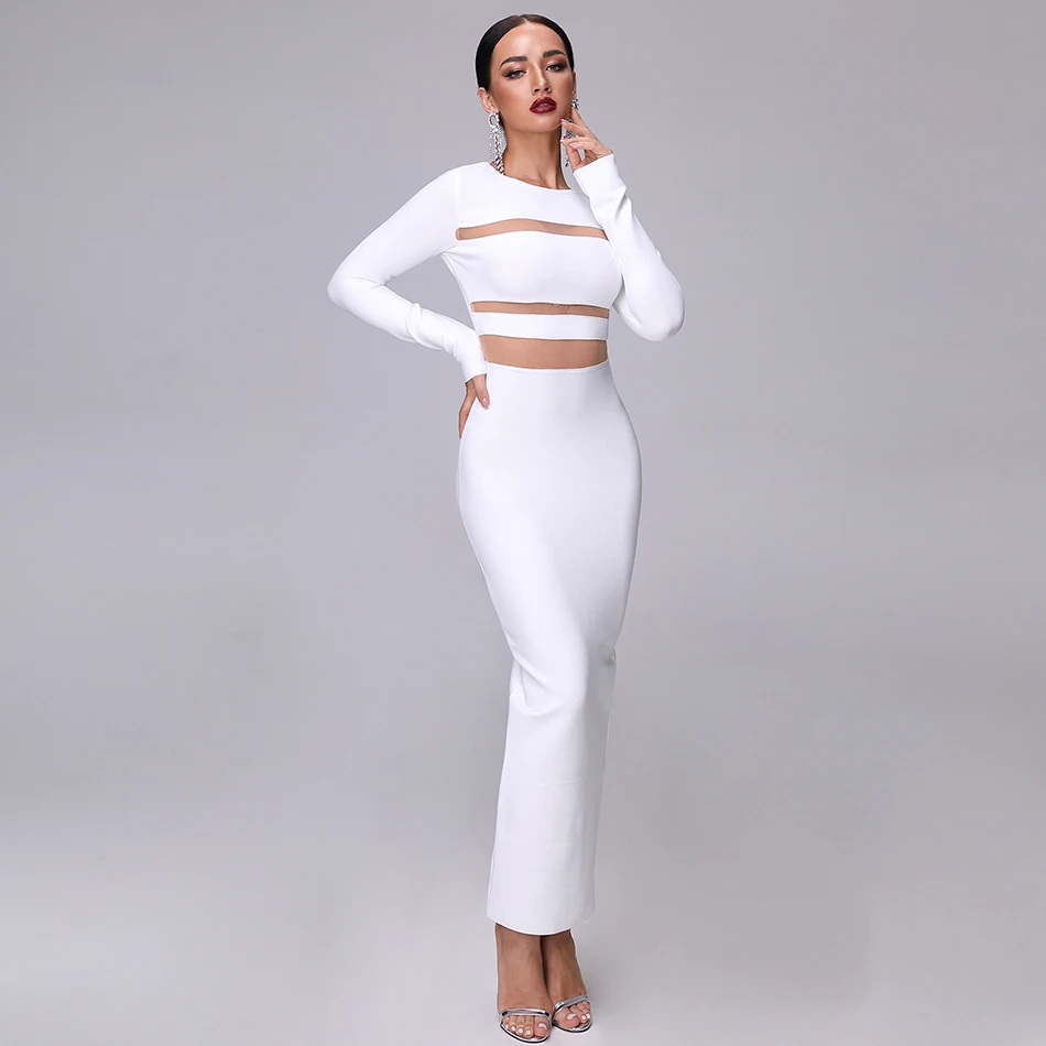 2021 летнее Новое Женское Платье облегающее белое с круглым вырезом и длинным