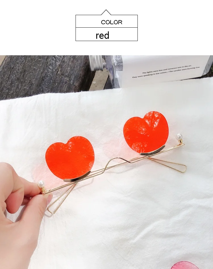 Красный Новые женские градиентные солнцезащитные очки без оправы в форме сердца, женские ретро очки Harajuku ins, милые декоративные очки для женщин Ulzzang - Цвет линз: Красный