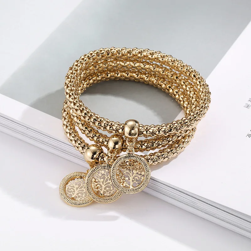 Новая подвеска "Древо жизни", браслеты из розового золота, 3 цвета, цепочки, попкорн, золотой браслет, модное ювелирное изделие для женщин, девушек, рождественские подарки