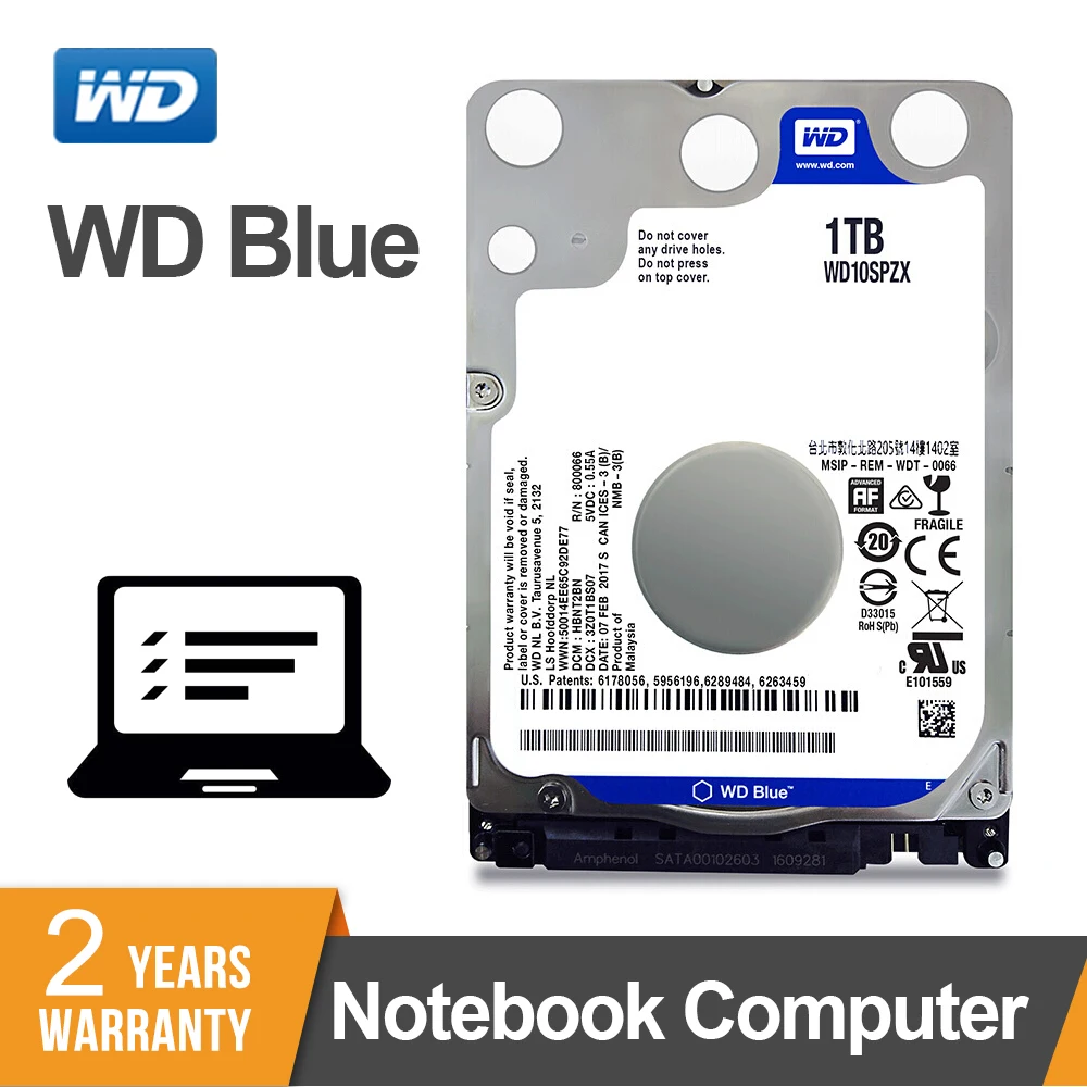 

WD Blue 1 ТБ мобильный жесткий диск-5400 об/мин SATA 6, Кэш-память 128 Мб, 2,5-дюймовый WD10SPZX