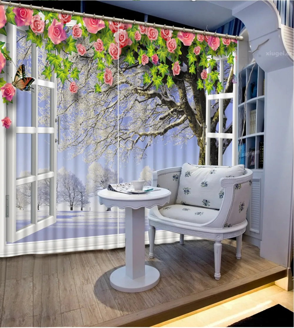 

Customize Winter scene Blackout 3D Curtains For Living room Bedding room Office Kitchen Home Soundproof Curtains