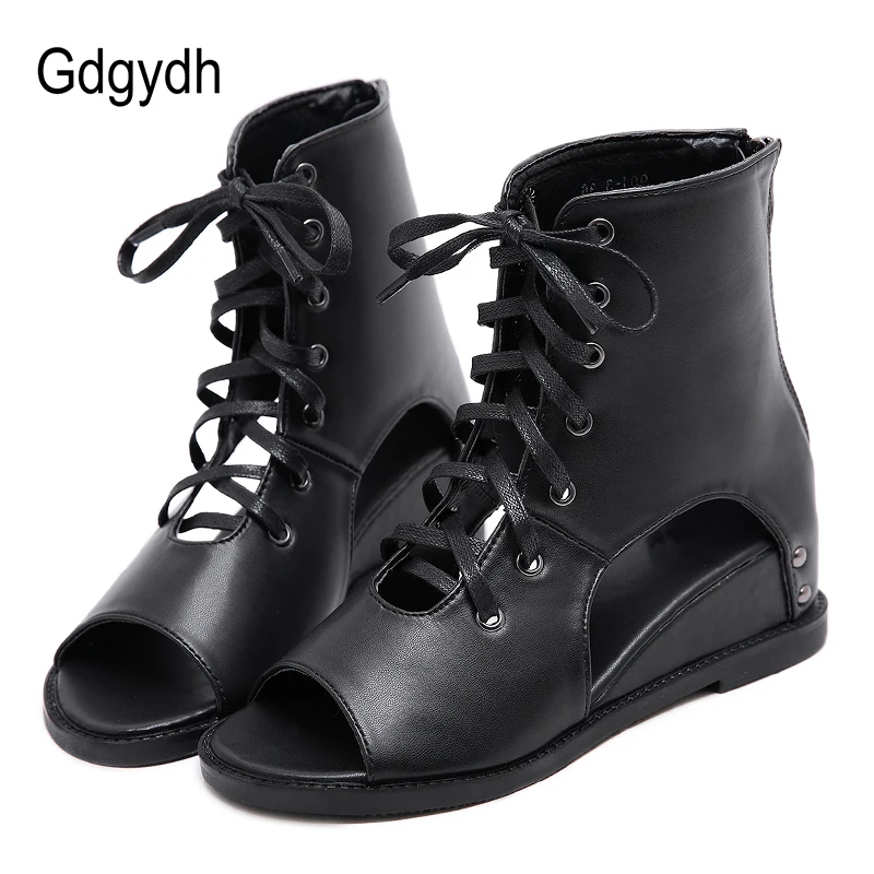 Ботильоны для женщин Gdgydh с открытым носком на танкетке со шнуровкой в римском