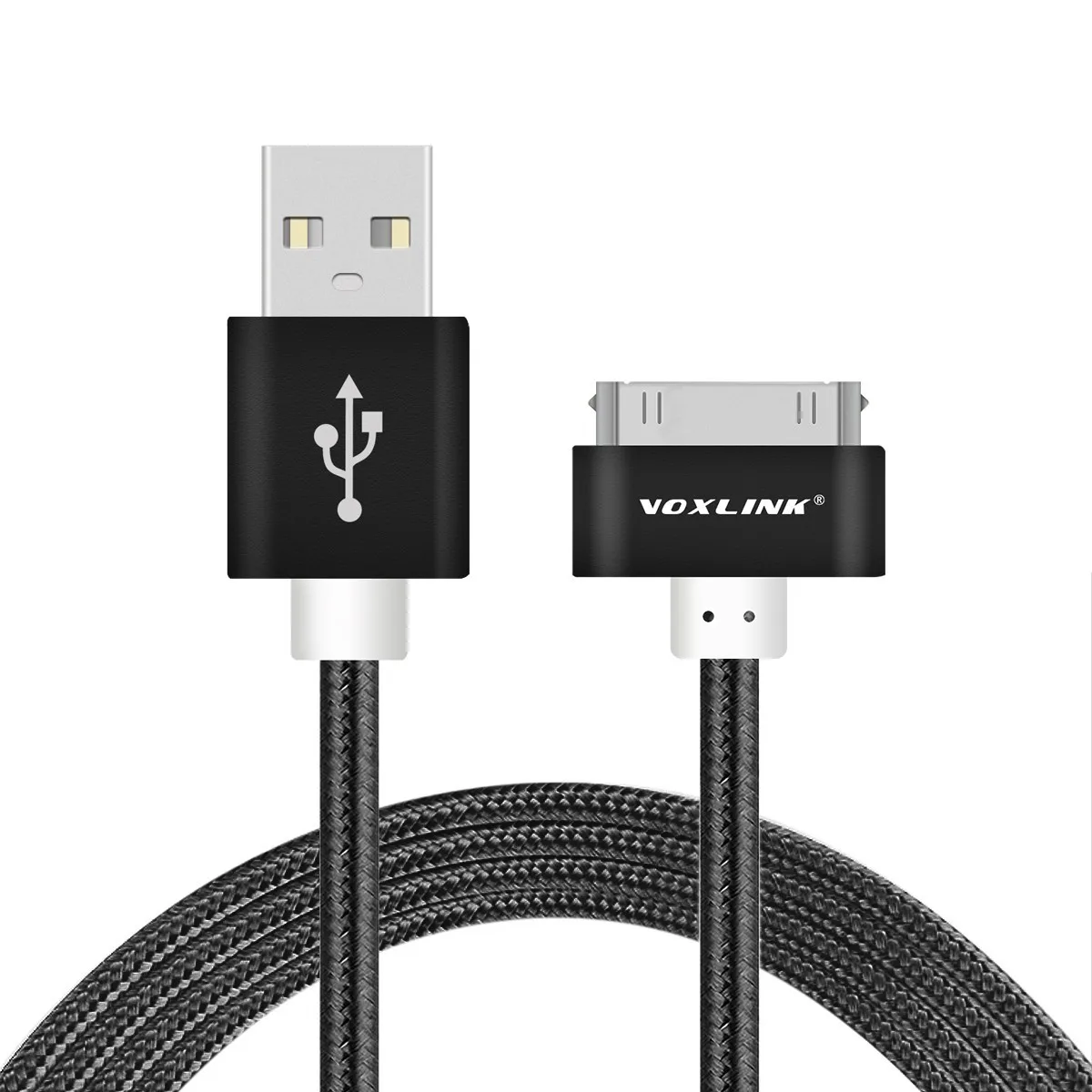 VOXLINK 1 м, 2 м, 3 м, нейлоновая оплетка, провод, 30 pin, металлический штекер, USB кабель для синхронизации данных, зарядное устройство для iphone 4, 4S, 3GS, iPad 1, 2, 3 - Цвет: Black