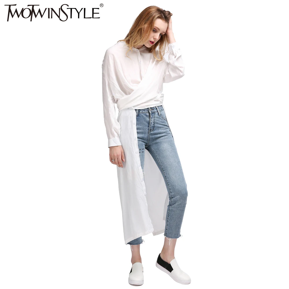 Женская Повседневная рубашка TWOTWINSTYLE белая и черная блузка с длинным рукавом