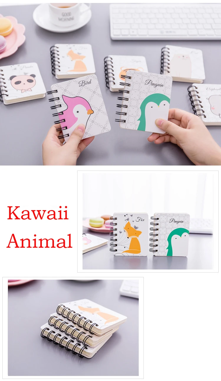 Cute Pocket book Mini coil notebook Kawaii Animal notepad 80 sheet Blank paper memo agenda Diary Stationery Office School 01720